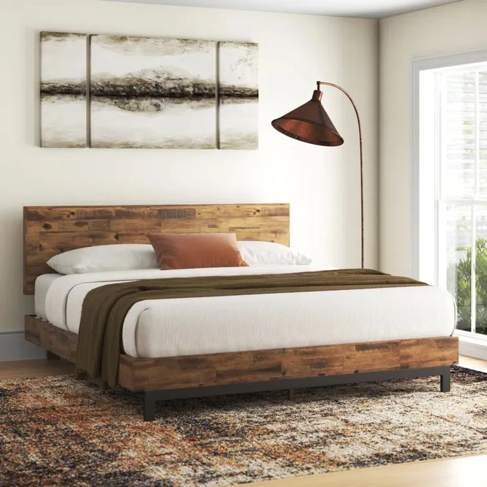 BOXED FILLMORE RUSTIC DOUBLE BED FRAME WITH HEADBOARD 