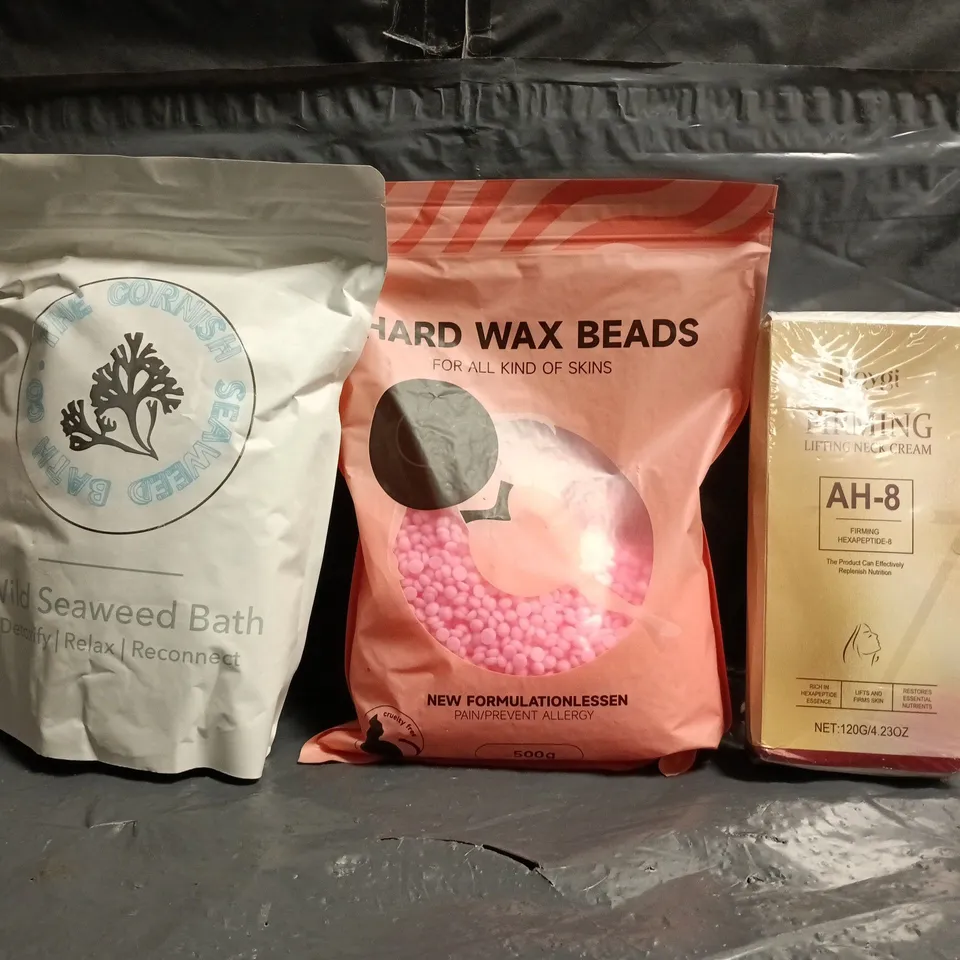 APPROXIMATELY 20 ASSORTED COSMETIC ITEMS TO INCLUDE HARD WAX BEADS, WILD SEAWEED BATH, ETC - COLLECTION ONLY