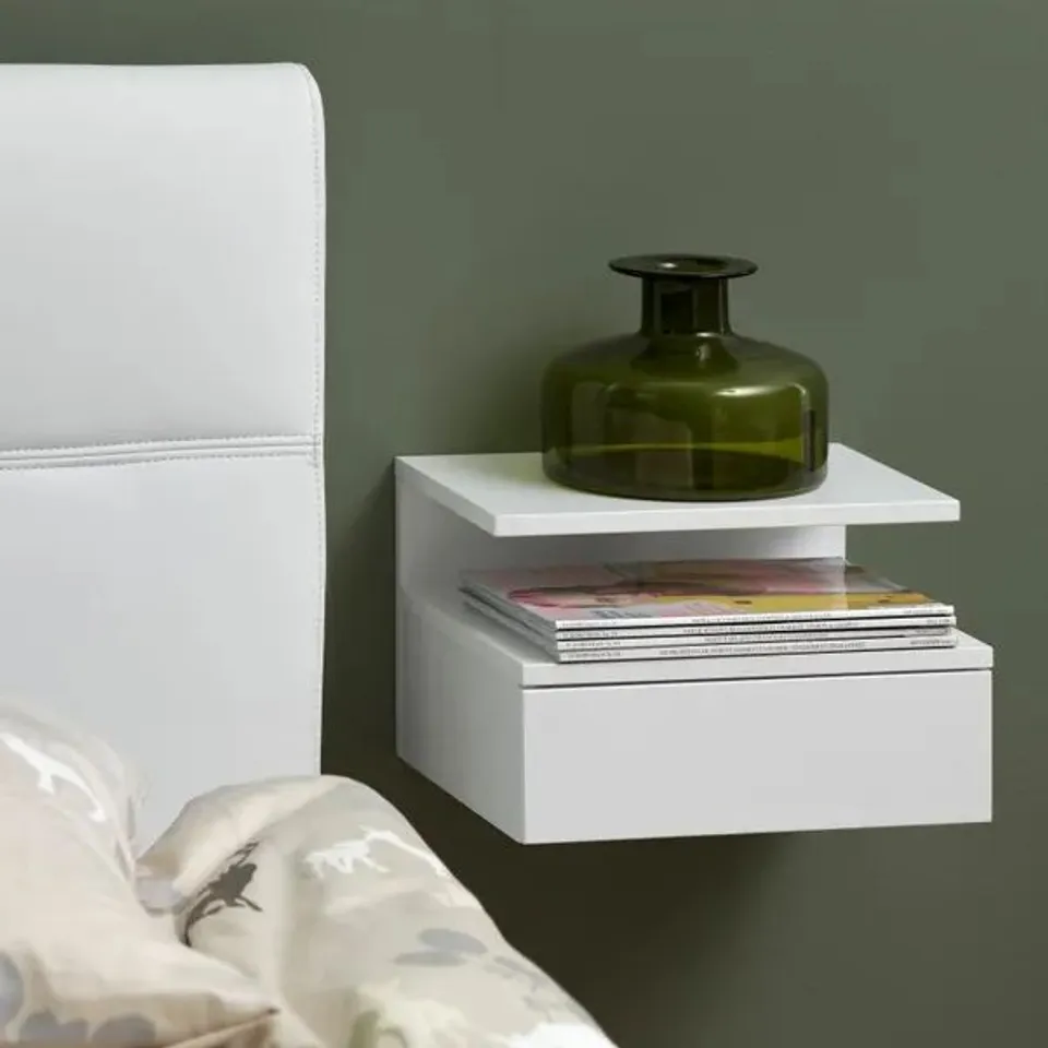 BOXED FURNITURE TO GO ASHLAN 1 DRAWER WALL MOUNTED BEDSIDE TABLE - WHITE (1 BOX)