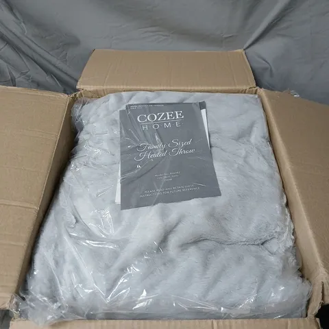 COZEE HOME FAMILY SIZED FAUX FUR & VELVETSOFT HEATED THROW GREY BOXED