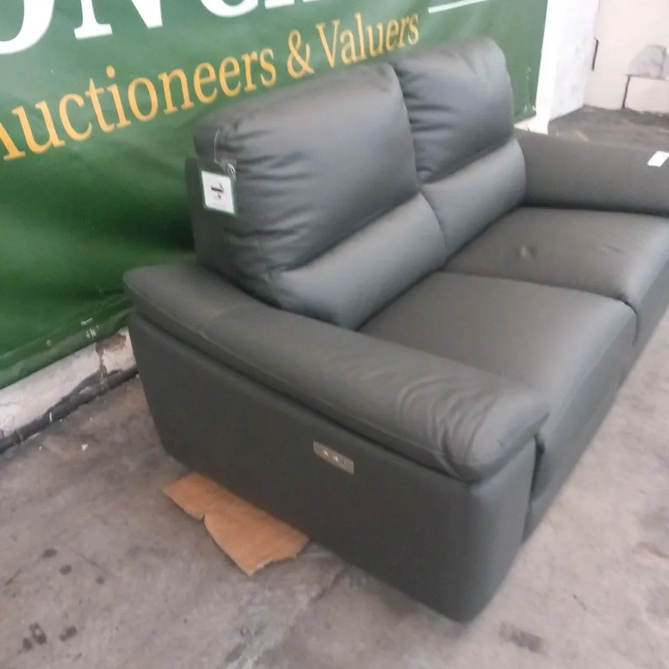DESIGNER GREY LEATHER ELECTRIC RECLINING TWO SEATER SOFA