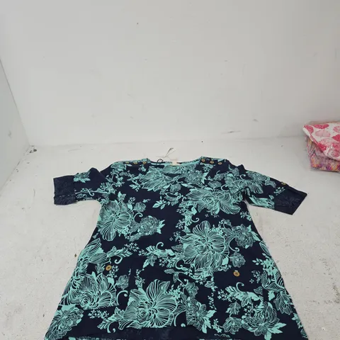 MUDFLOWER WOMEN'S FLORAL BLOUSE- NAVY WITH TEAL PRINT, UK 16