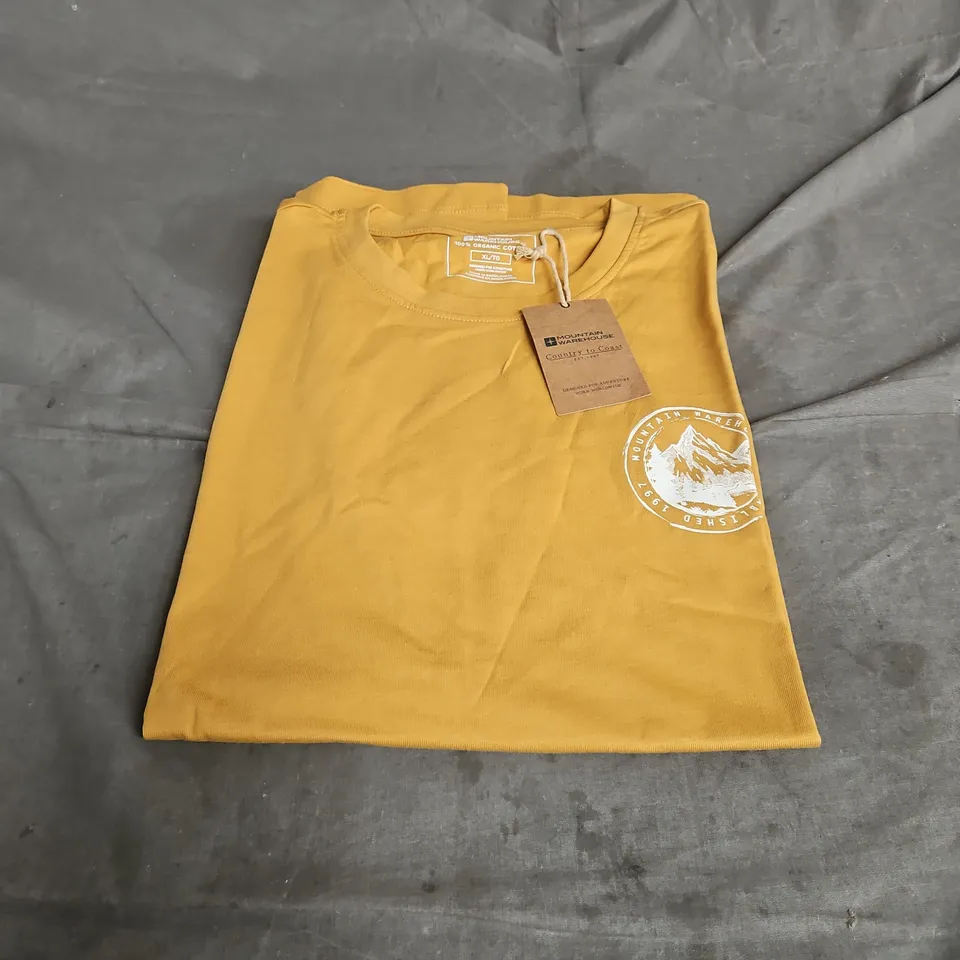 MOUNTAIN WAREHOUSE MOUNTAIN VALLEY GRAPHIC ORGANIC SHORT SLEEVE TSHIRT IN MUSTARD SIZE XL