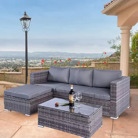BOXED GREY 4 SEAT RATTAN CORNER SOFA WITH COFFEE TABLE (2 BOXES)