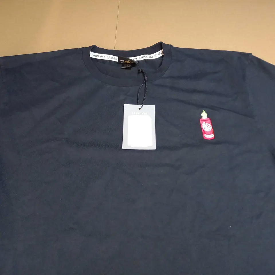 PERCIVAL HOT CHILLI SAUCE EMBROIDED T-SHIRT IN NAVY - XL