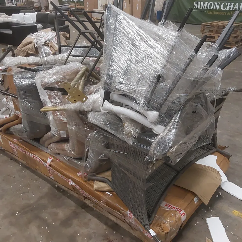PALLET CONTAINING A LARGE QUANTITY OF ASSORTED DESIGNER CHAIR/FURNITURE PARTS ECT
