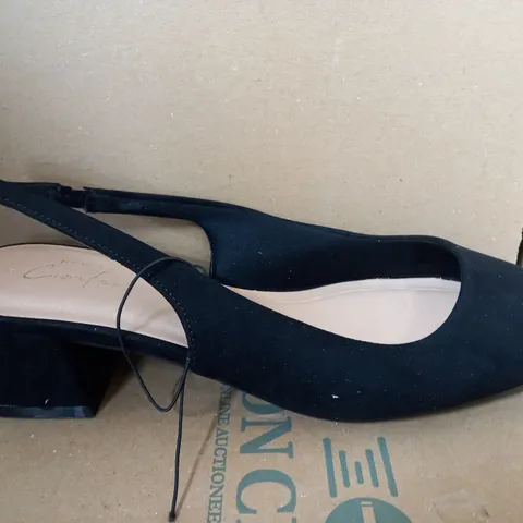 SUEDETTE BLOCK HEEL SLINGBACK PLATFORMS BLACK - SIZE 7