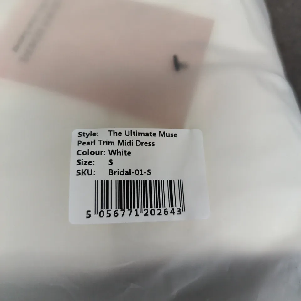 BAGGED ODDMUSE THE ULTIMATE MUSE PEARL TRIM MIDI DRESS - SIZE S