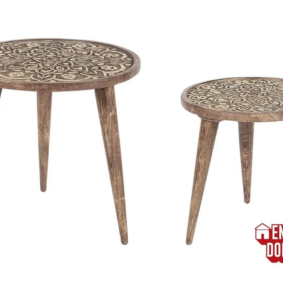 BOXED BELIANI SET OF 2 SIDE TABLES, RANJA, BROWN MANGO WOOD