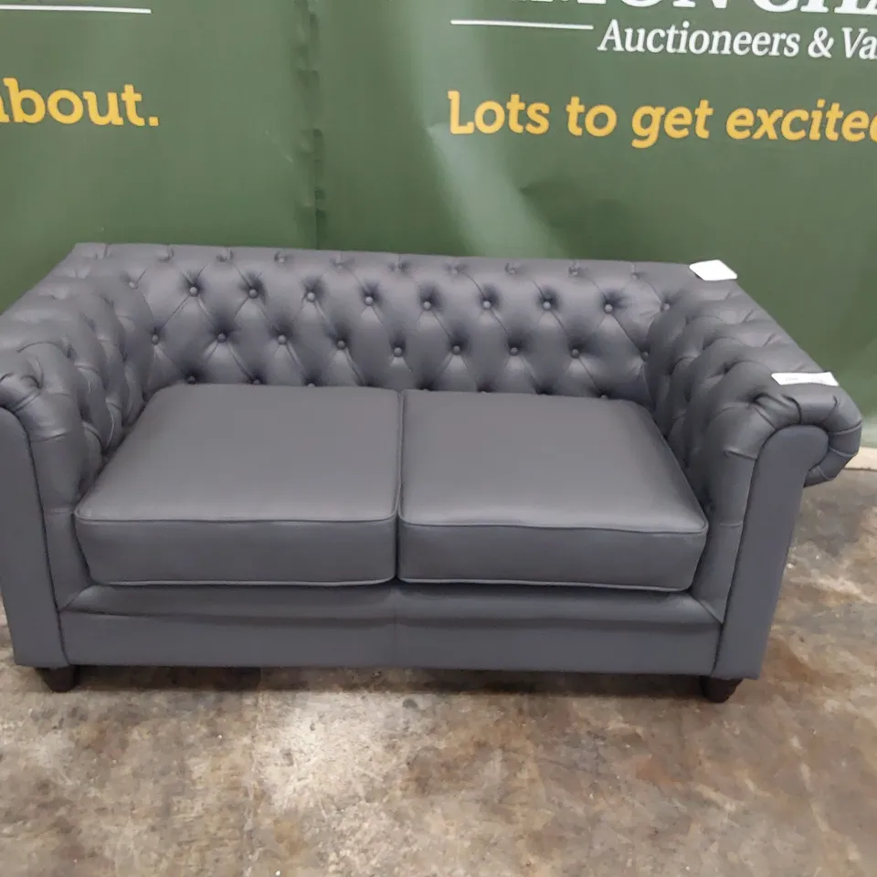 DESIGNER TWO SEATER CHESTERFIELD SOFA GREY LEATHER 