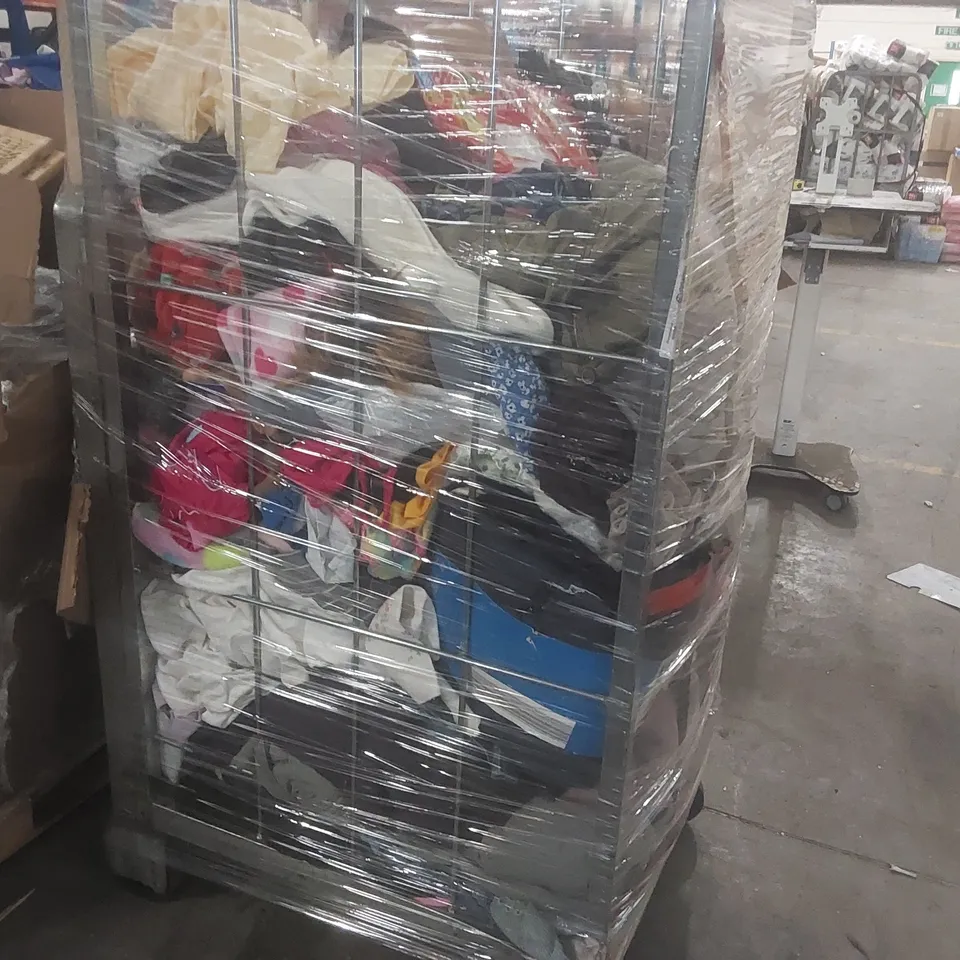 CAGE CONTAINING A VERY LARGE QUANTITY OF ASSORTED CLOTHING ECT // CAGE NOT INCLUDED