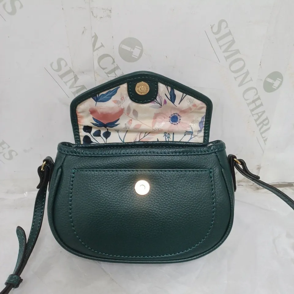 LADIES ASHWOOD SMALL HANDBAG GENUINE LEATHER WITH FLORAL PATTERNED LINING DARK GREEN