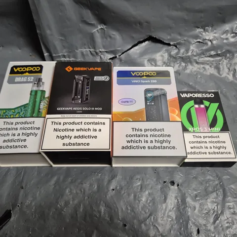 APPROXIMATELY 15 ASSORTED E-CIGARETTE PRODUCTS TO INCLUDE - VAPORESSO, VOOPOO, GEEKVAPE ETC 