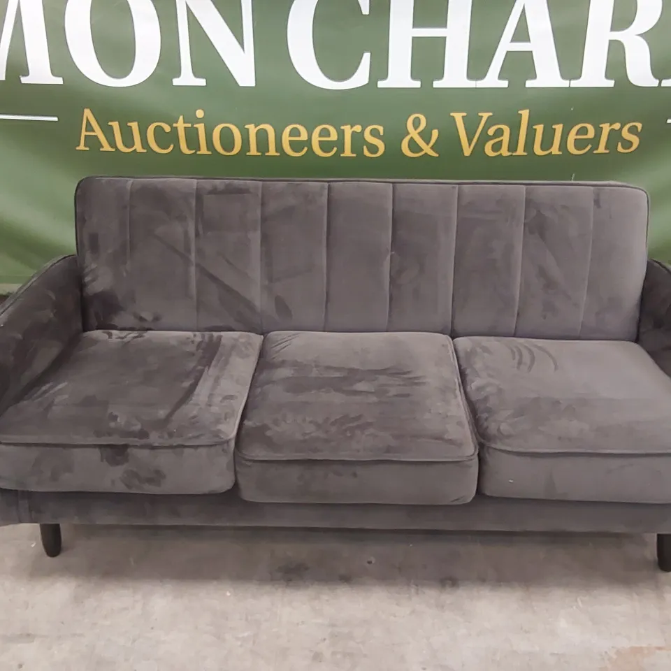 JENNIFER FABRIC COMPACT 3 SEATER SOFA - CHARCOAL VELVET RRP £349