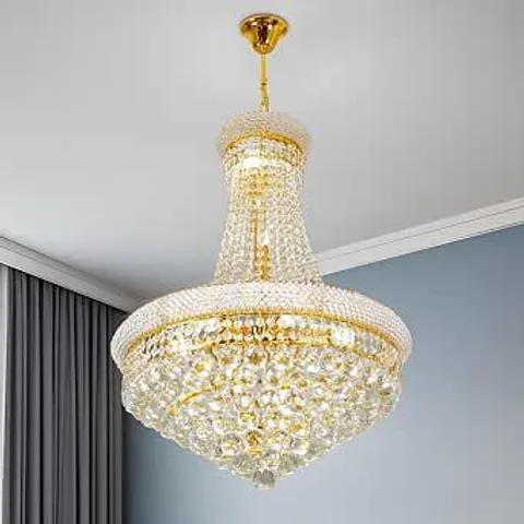 BOXED GOLDEN MODERN CRYSTAL CHANDELIER LAMP: ROUND CEILING AND PENDANT LAMP FOR LIVING ROOM, DINING ROOM, BEDROOM AND RESTAURANT, INDOOR LIGHTING