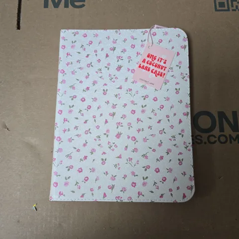 COCONUT LANE FLORAL IPAD CASE WALLET – PASTEL BLUE WITH PINK FLOWERS