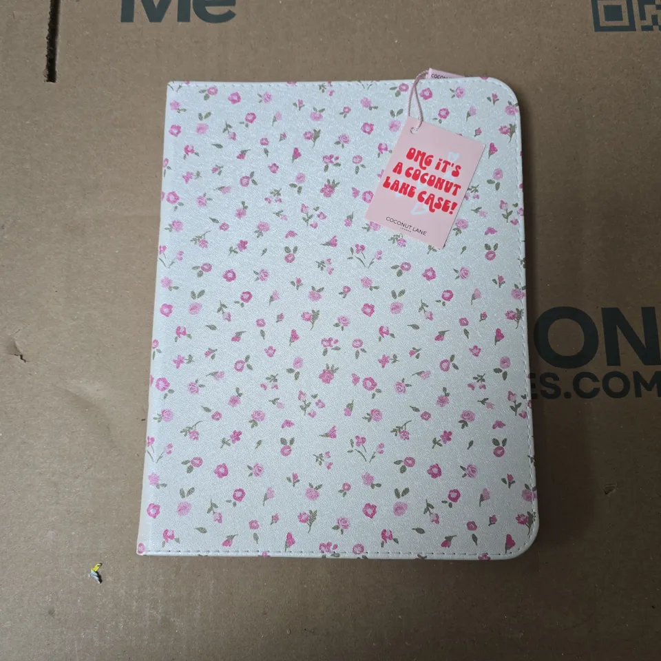 COCONUT LANE FLORAL IPAD CASE WALLET – PASTEL BLUE WITH PINK FLOWERS