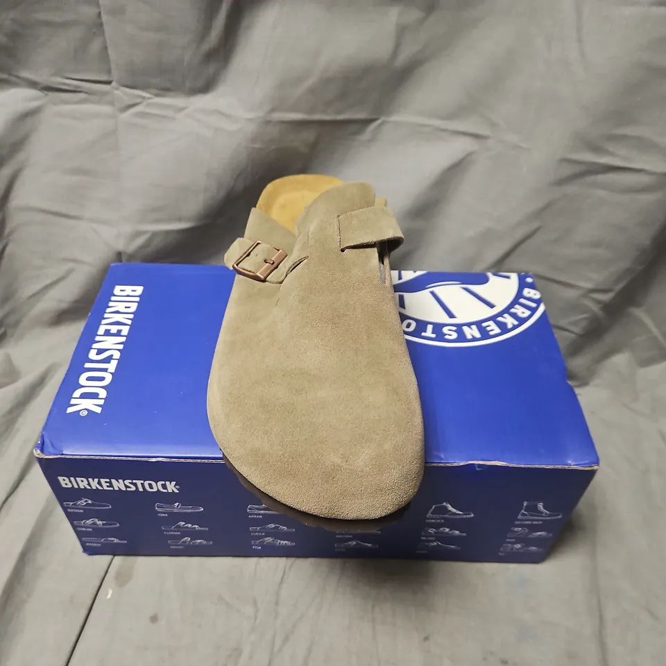 BOXED BIRKENSTOCK BOSTON SUEDE SANDALS – TAUPE, EU 46 (UK 11)