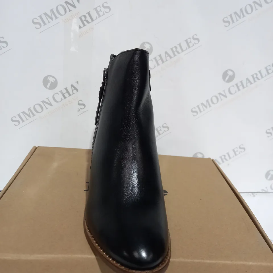 BOXED DUNE PAICE ZIP UP ANKLE BOOT - BLACK - SIZE 6