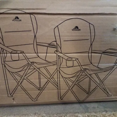 BOXED VOYAGER 2PK COOL ARM CHAIRS WITH CUPHOLDER & COOLER POCKET - BLACK