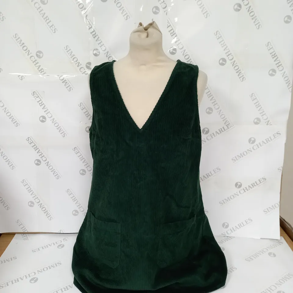 NOBODY'S CHILD PETITE PIPER CORD PINNY V-NECK IN DENIM/TWILL GREEN - UK SIZE 12 