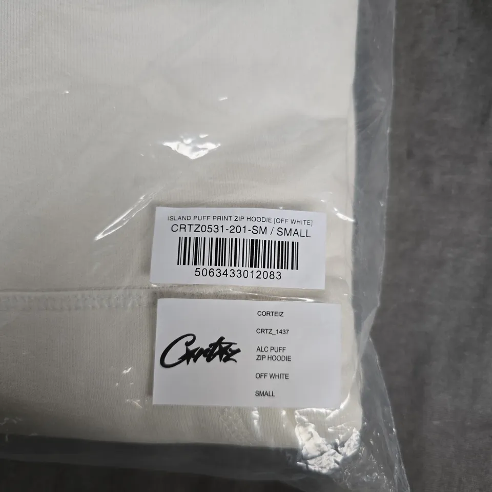 BAGGED CORTEIZ ISLAND PUFF PRINT ZIP HOODIE – OFF WHITE, SMALL