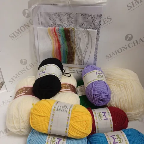 BOX OF ASSORTED COLOURS CRAFT MATERIALS FOR SEWING AND KNITTING