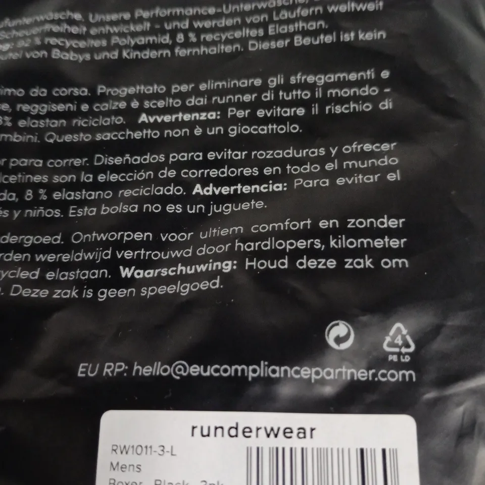 RUNDERWEAR MEN'S BOXER - BLACK - 3 PACK