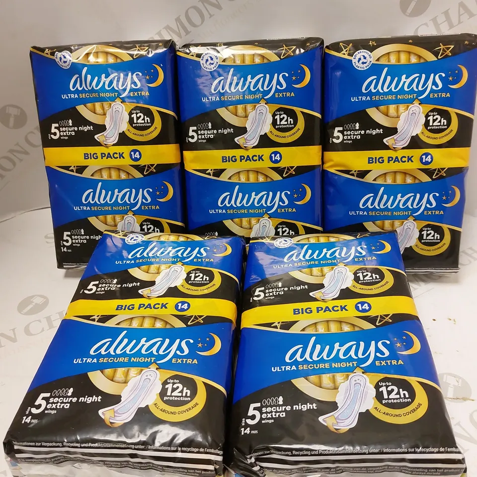 LOT OF APPROX 8 X ALWAYS ULTRA SECURE NIGHT EXTRA SANITARY TOWEL PACKS