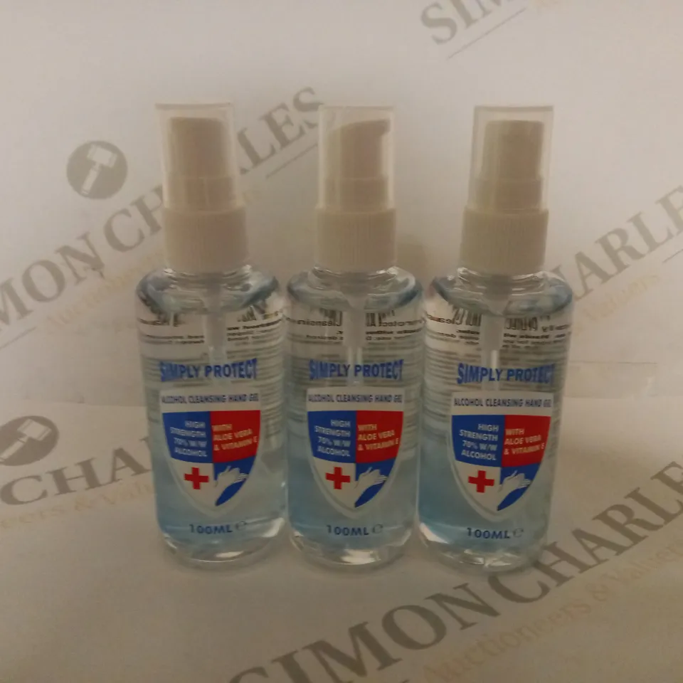 BOX OF APPROX 40 SIMPLY PROTECT ALCOHOL CLEANSING HAND GEL WITH ALOE VERA