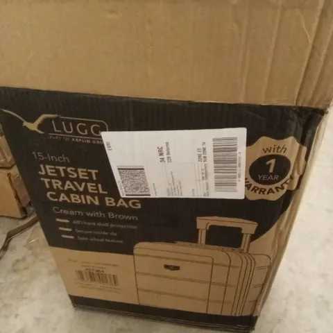 BOXED LUGG 15INCH JETSET TRAVEL CABIN BAG CREAM WITH BROWN