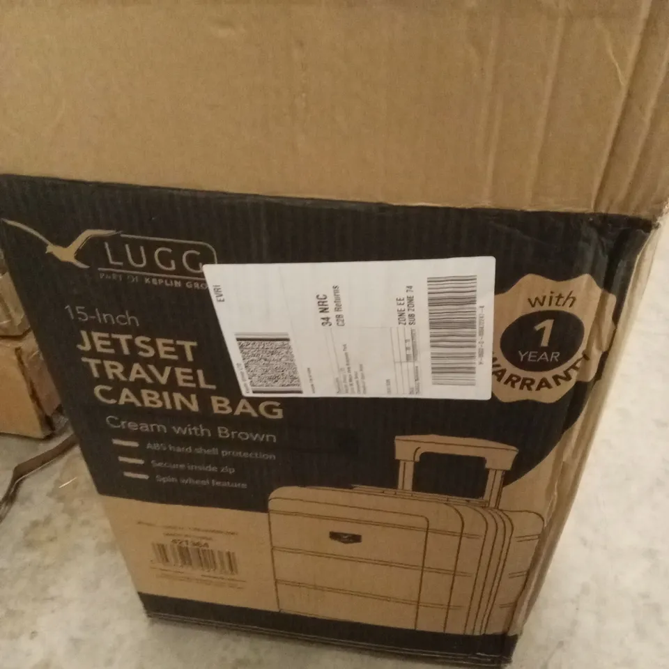 BOXED LUGG 15INCH JETSET TRAVEL CABIN BAG CREAM WITH BROWN