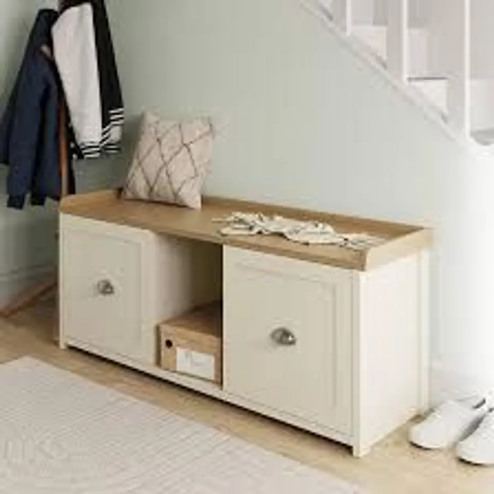 BOXED GFW LANCASTER 2 DOOR SHOE BENCH - CREAM/OAK (1 BOX)