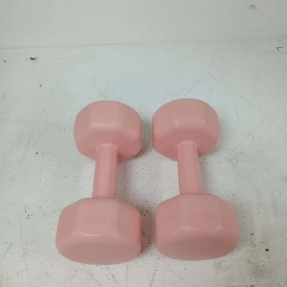 PAIR OF PINK 3KG VINYL-COATED DUMBBELLS