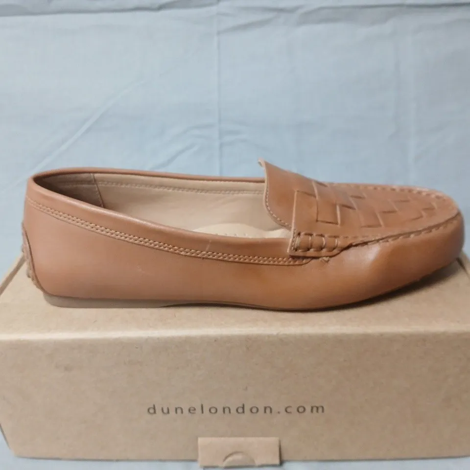 DUNE LONDON GREENE TAN LEATHER WOVEN DRIVING LOAFERS – UK 6 / EU 39