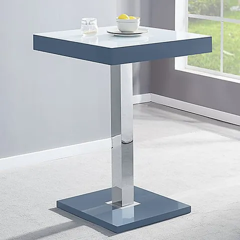 BRAND NEW BOXED TOPAZ GREY HIGH GLOSS BAR TABLE WITH SUPER WHITE GLASS TOP (2 BOXES)