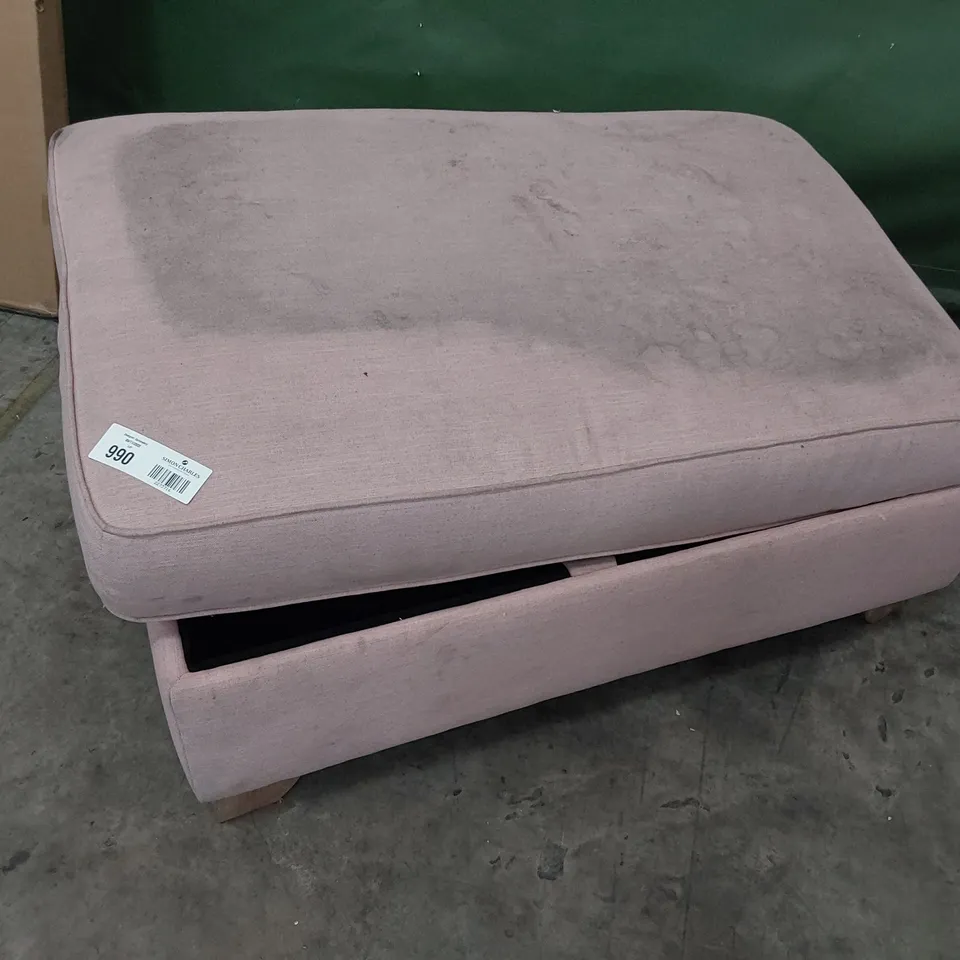 DESIGNER LARGE RECTANGULAR STORAGE FOOTSTOOL PINK FABRIC