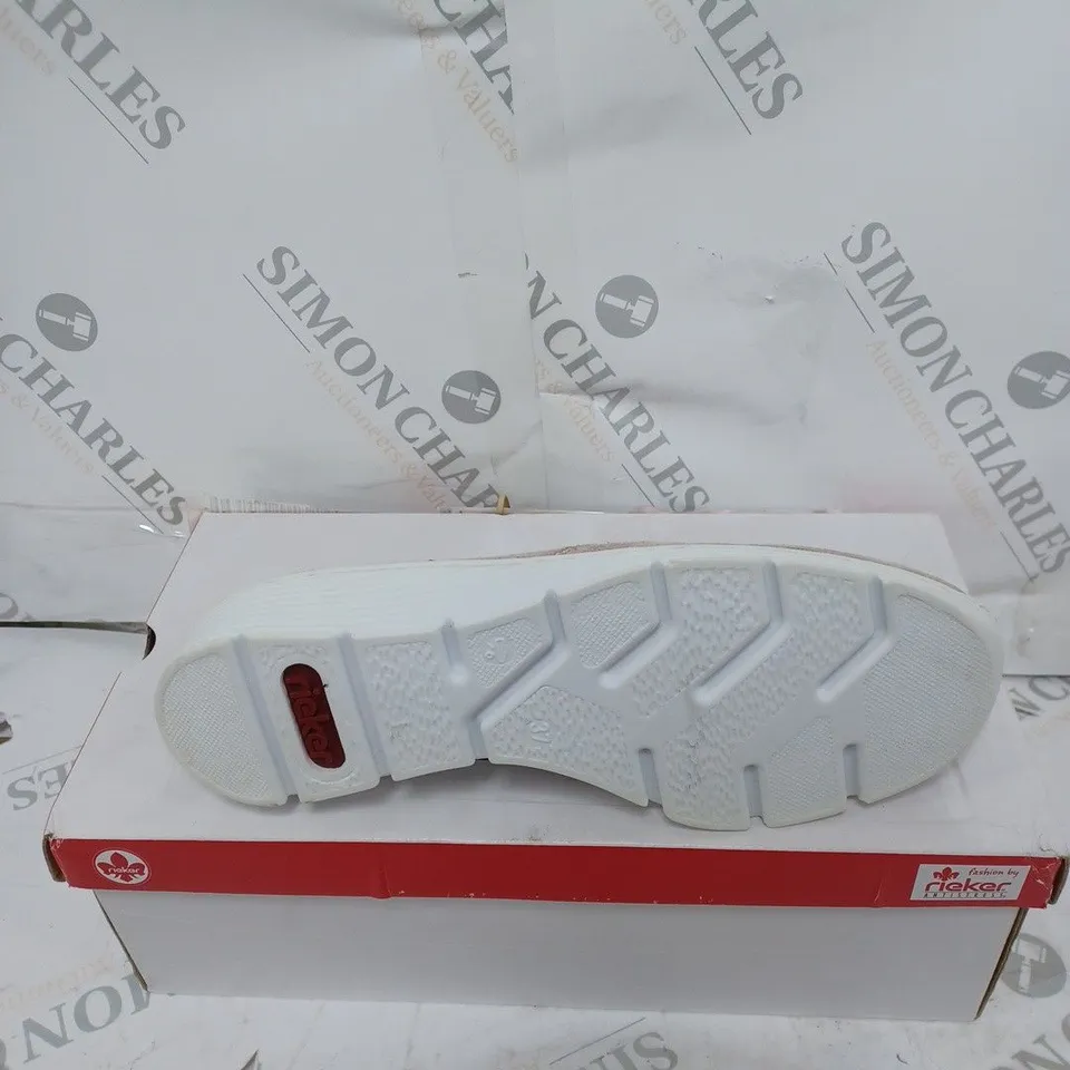 RIEKER CASUAL SLIP ON WEDGE SHOE - UK SIZE 4, ROSE GOLD