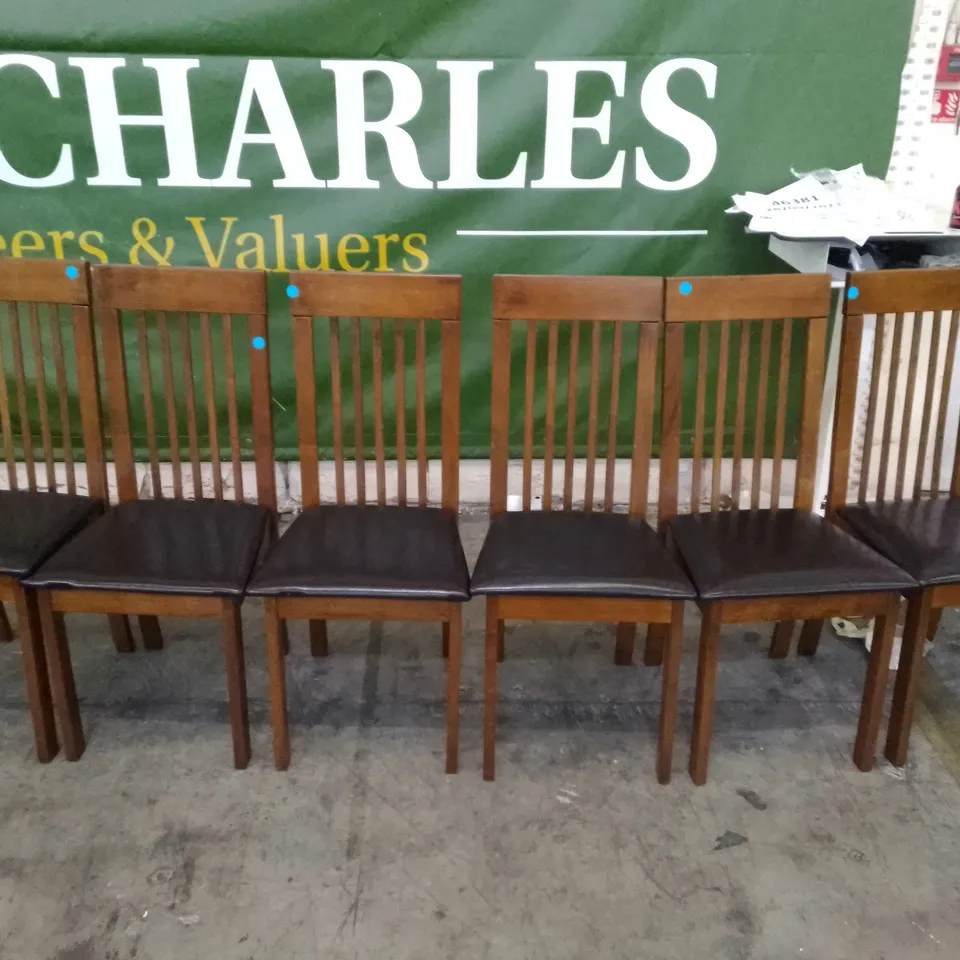 SET OF 6 NEW OXFORD DARK OAK DINING CHAIRS (BLACK LEATHER SEAT PAD)