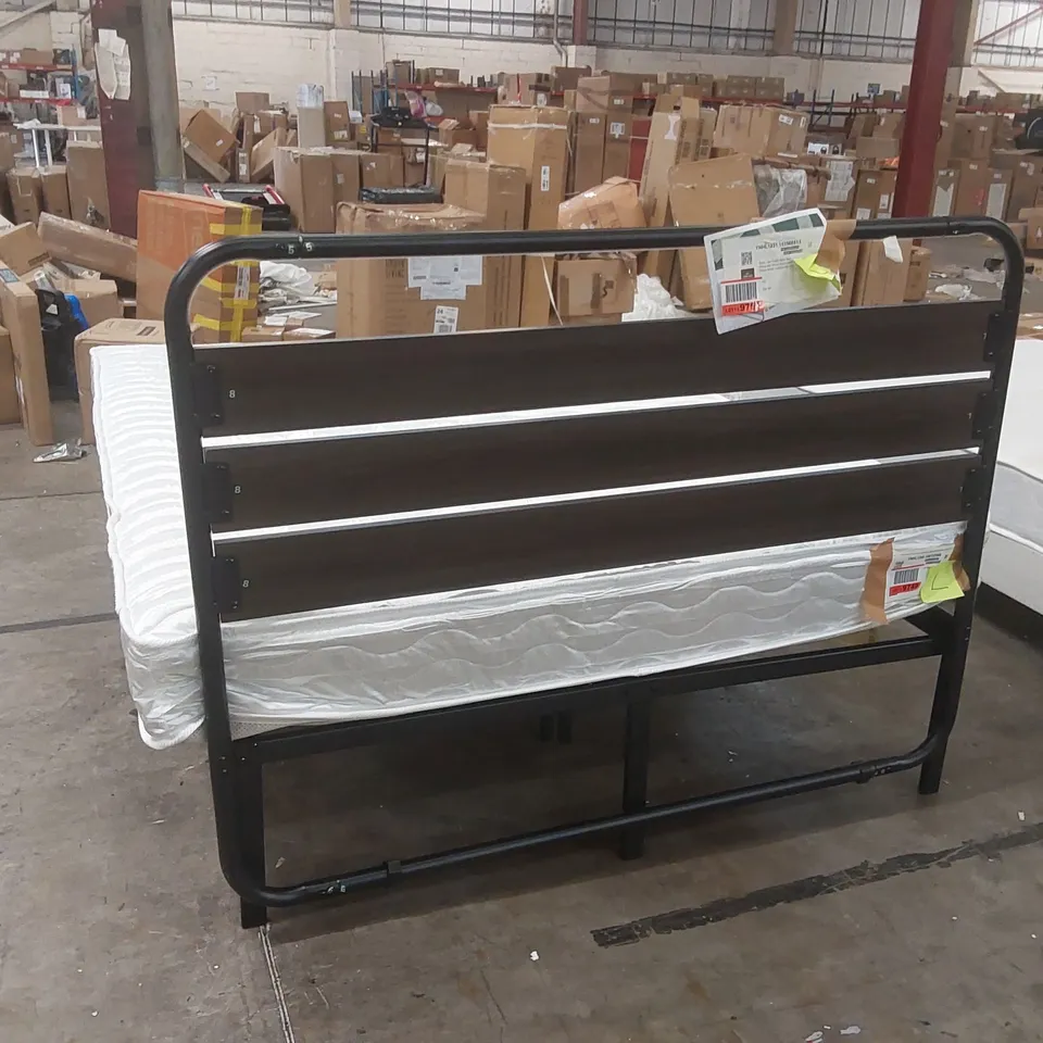 SANA LOW PROFILE METAL 4'6 DOUBLE BED FRAME WITH WOOD HEADBOARD AND 5' KING SIZE MATTRESS - MATTRESS AND BED ARE DIFFERENT SIZES