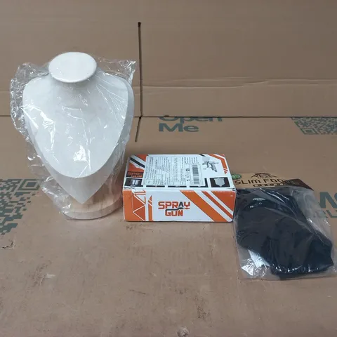 BOX OF APPROXIMATELY 20 ASSORTED ITEMS TO INCLUDE JEWELLERY DISPLAY STAND, SPRAY GUN ETC