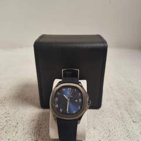 LOUIS LACOMBE WRISTWATCH – BLUE DIAL, BLACK RUBBER STRAP