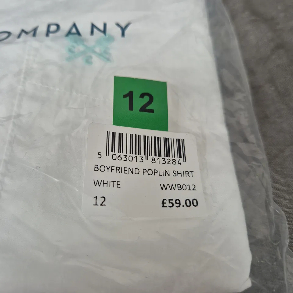 CREW CLOTHING COMPANY BOYFRIEND POPLIN SHIRT – WHITE, UK 12