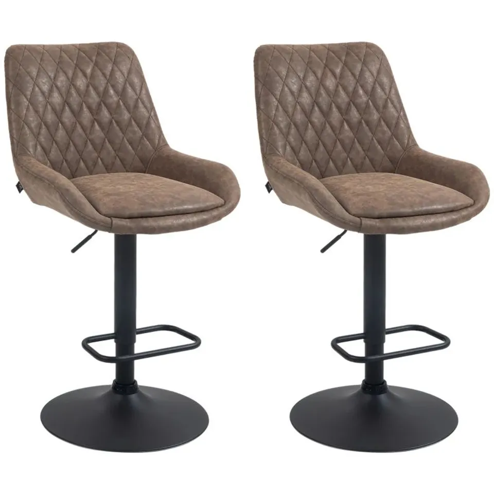 BOXED HOMCOM SET OF TWO FAUX LEATHER RETRO BAR STOOLS - BROWN