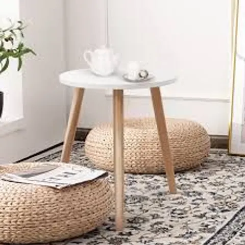 BOXED COSTWAY WHITE NATURAL WOOD LEGS ROUND SIDE TABLE