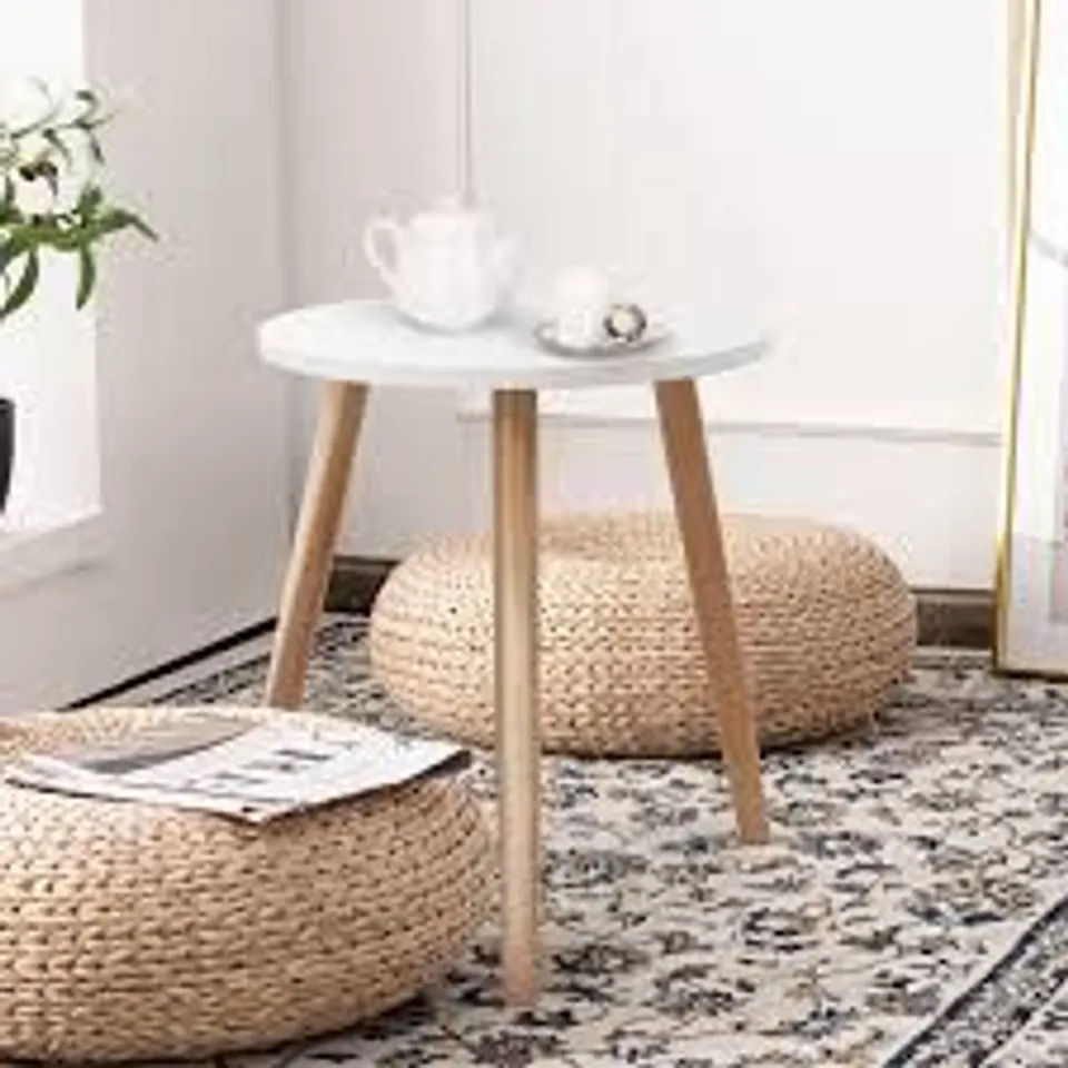 BOXED COSTWAY WHITE NATURAL WOOD LEGS ROUND SIDE TABLE