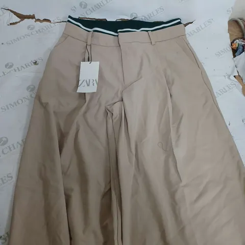 ZARA BEIGE STRECH WAIST TROUSERS - MEDIUM