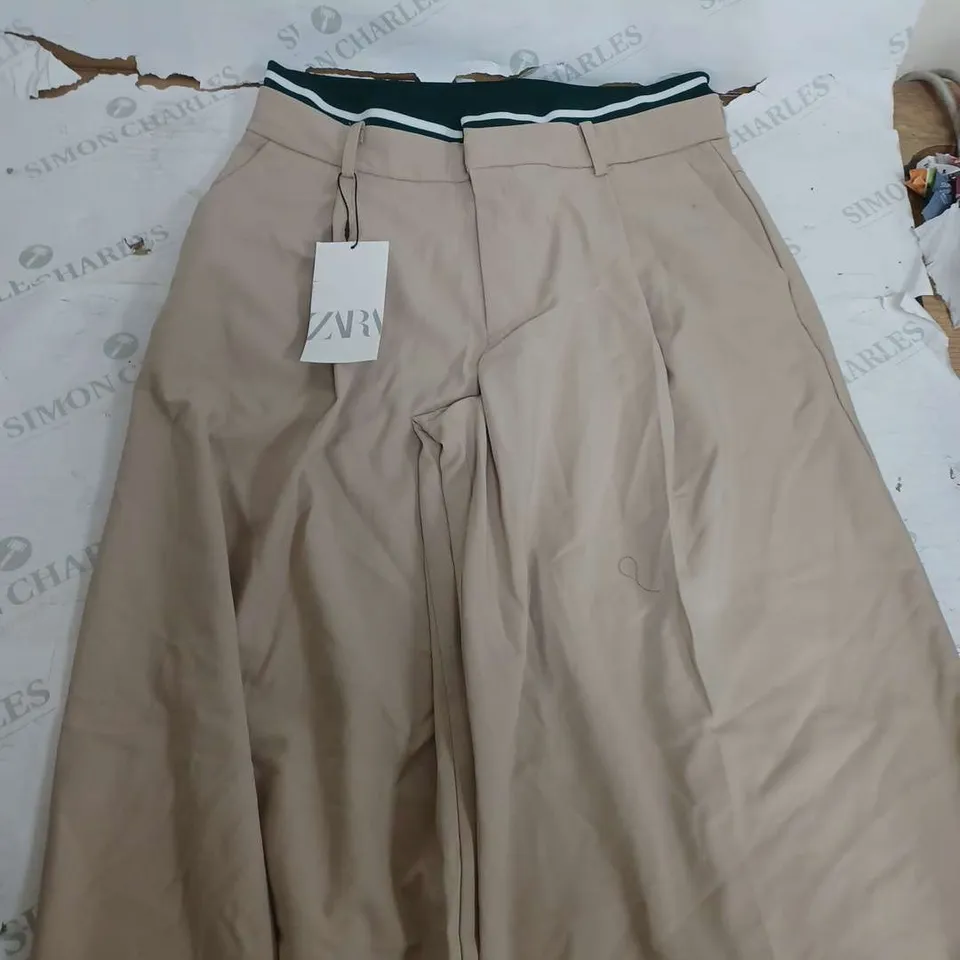 ZARA BEIGE STRECH WAIST TROUSERS - MEDIUM
