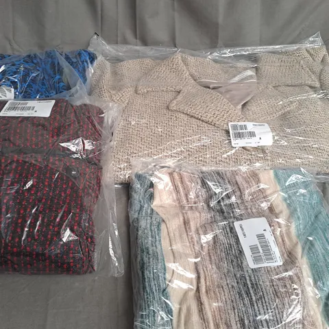 BOX OF ASSORTED CLOTHING ITEMS TOO INCLUDE COATS , TOPS, AND TROUSERS ETC.