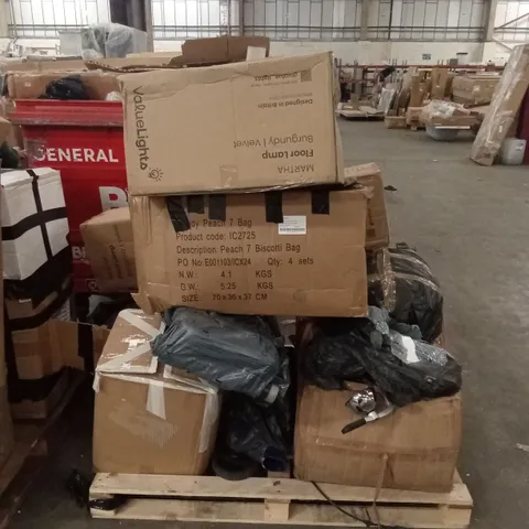 PALLET OF ASSORTED INCOMPLETE OR DAMAGED GOODS TO INCLUDE; DESIGNER PRAM PARTS, LIGHTING PRODUCTS ETC